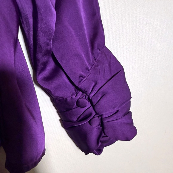 Vintage TESS - Purple Silky Flowy Blouse Button Front Long Sleeve - Size 14 - Picture 4 of 5